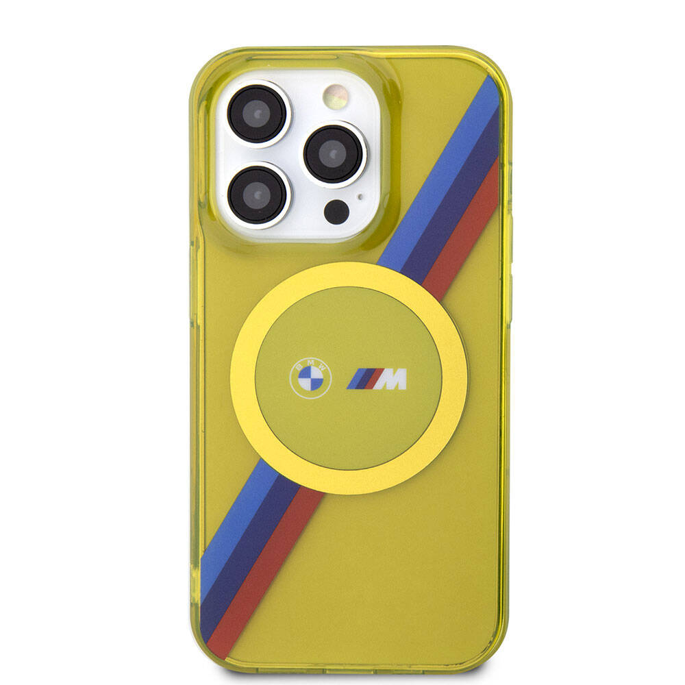 Apple iPhone 15 Pro Kılıf BMW M-safe Şarj Özellikli Transparan Tricolor Stripes Orjinal Lisanslı Kapak