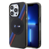 Apple iPhone 15 Pro Kılıf BMW M-safe Şarj Özellikli Transparan Tricolor Stripes Orjinal Lisanslı Kapak