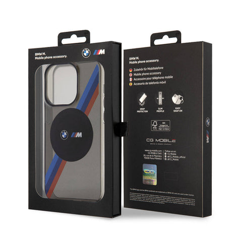 Apple iPhone 15 Pro Kılıf BMW M-safe Şarj Özellikli Transparan Tricolor Stripes Orjinal Lisanslı Kapak