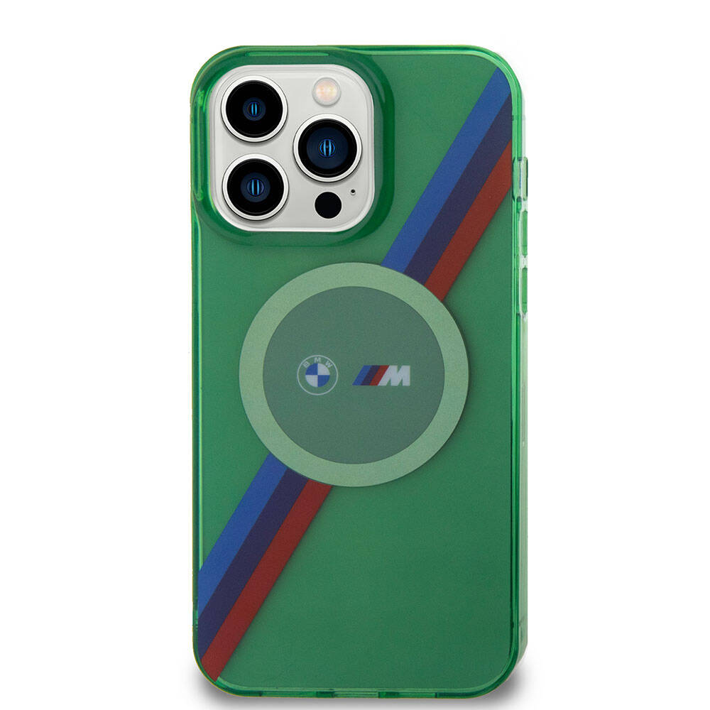 Apple iPhone 15 Pro Kılıf BMW M-safe Şarj Özellikli Transparan Tricolor Stripes Orjinal Lisanslı Kapak