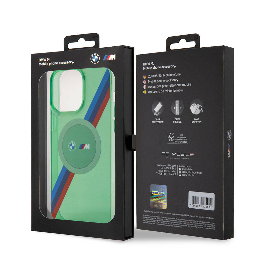 Apple iPhone 15 Pro Kılıf BMW M-safe Şarj Özellikli Transparan Tricolor Stripes Orjinal Lisanslı Kapak