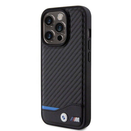 Apple iPhone 15 Pro Kılıf BMW Orjinal Lisanslı M-safe Şarj Özellikli M Logolu PU Karbon Kapak