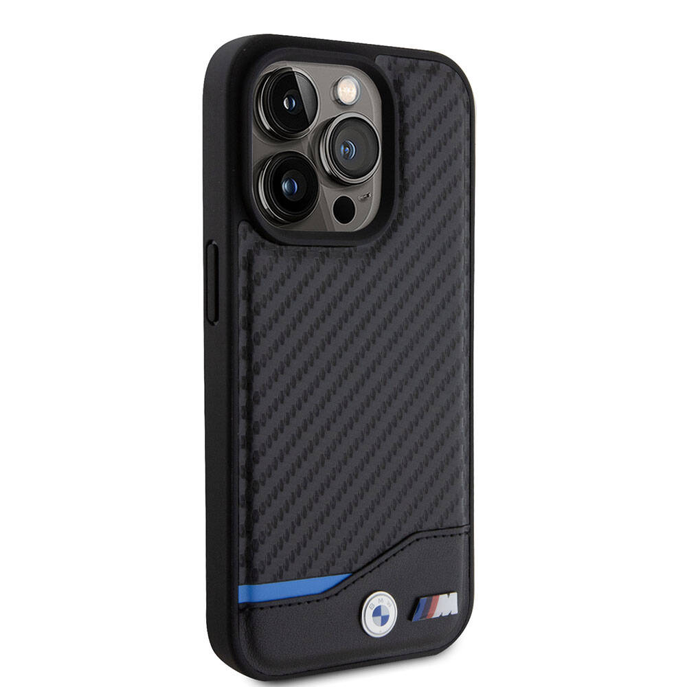 Apple iPhone 15 Pro Kılıf BMW Orjinal Lisanslı M-safe Şarj Özellikli M Logolu PU Karbon Kapak