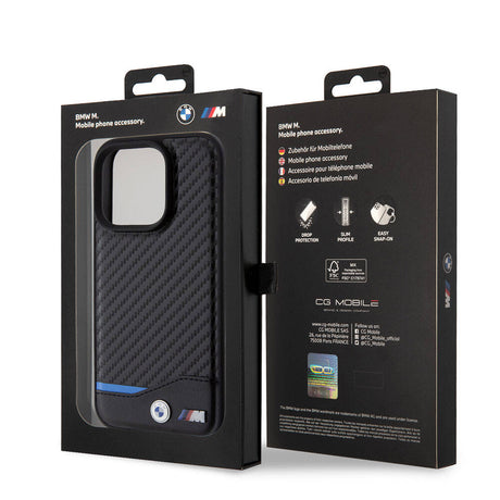 Apple iPhone 15 Pro Kılıf BMW Orjinal Lisanslı M-safe Şarj Özellikli M Logolu PU Karbon Kapak