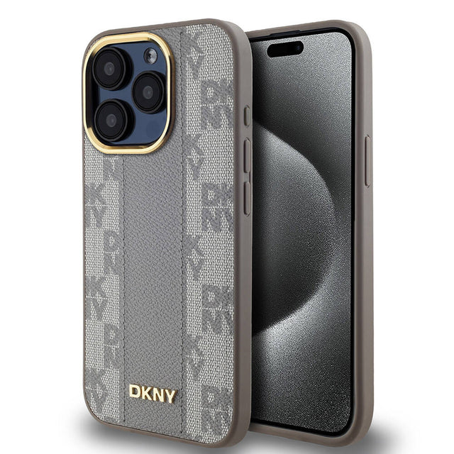 Apple iPhone 15 Pro Kılıf DKNY Orjinal Lisanslı M-safe Şarj Özellikli 3D Yazılı Checkered Pattern Kapak