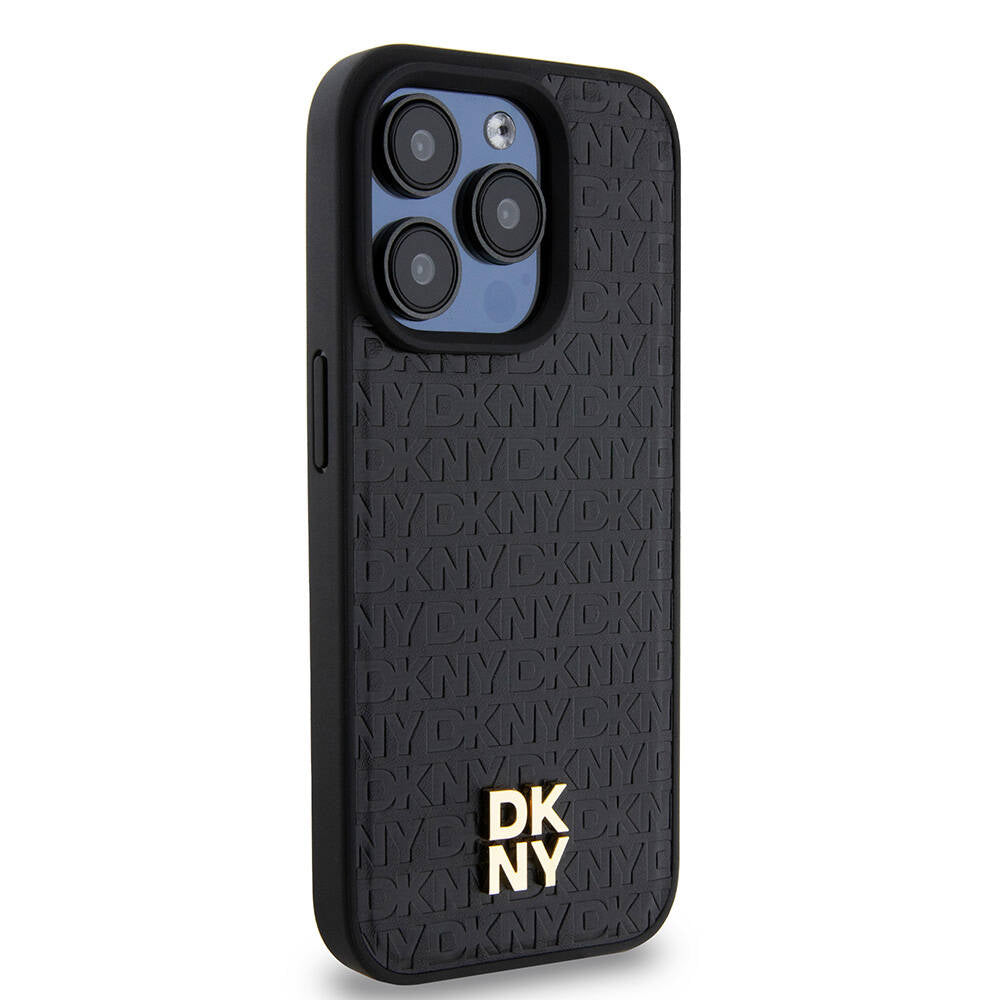 Apple iPhone 15 Pro Kılıf DKNY Orjinal Lisanslı M-safe Şarj Özellikli 3D Yazılı Repeat Pattern Kapak