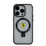 Apple iPhone 15 Pro Kılıf Ferrari M-safe Şarj Özellikli Standlı Buzlu Yüzey Dizayn Kapak