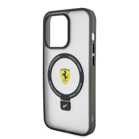 Apple iPhone 15 Pro Kılıf Ferrari M-safe Şarj Özellikli Standlı Buzlu Yüzey Dizayn Kapak