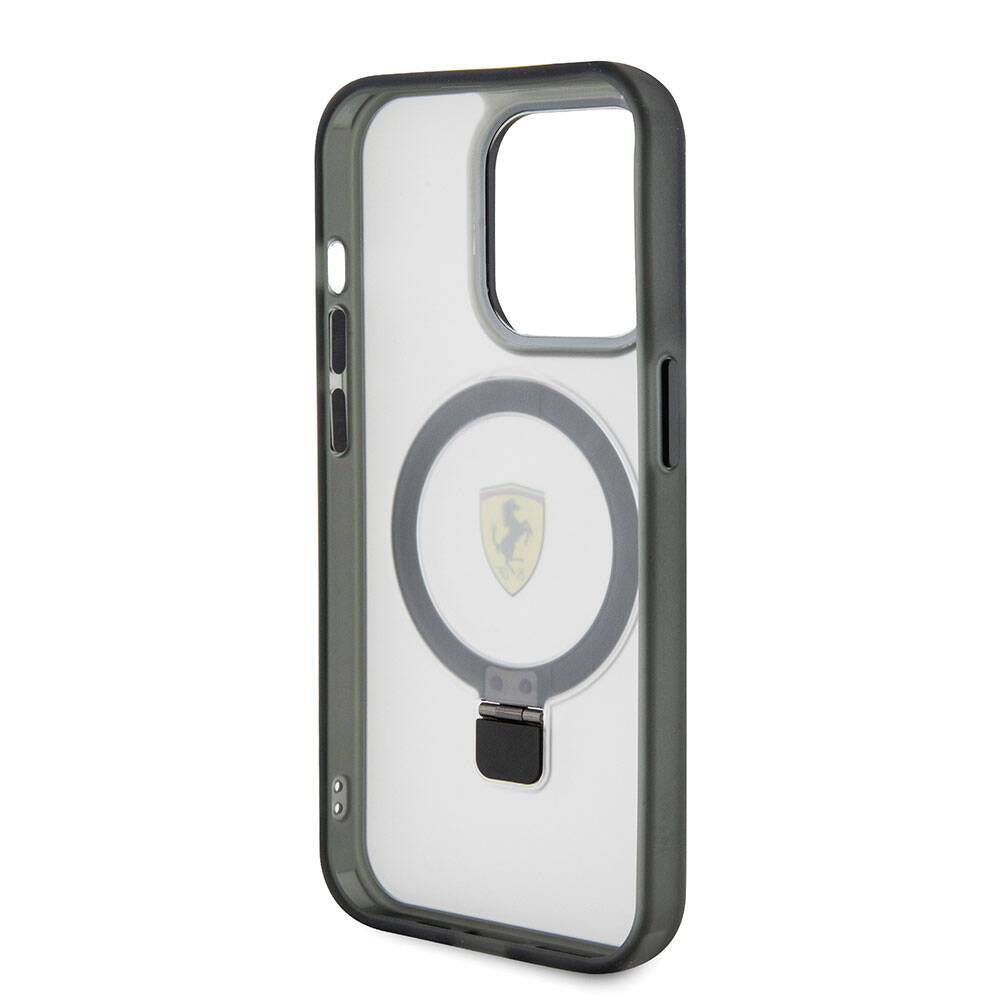 Apple iPhone 15 Pro Kılıf Ferrari M-safe Şarj Özellikli Standlı Buzlu Yüzey Dizayn Kapak