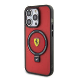 Apple iPhone 15 Pro Kılıf Ferrari M-safe Şarj Özellikli Standlı Buzlu Yüzey Dizayn Kapak