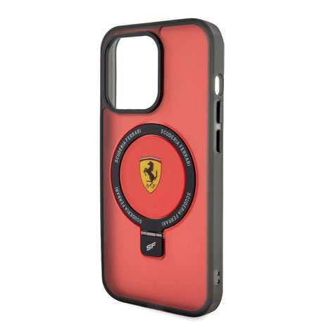 Apple iPhone 15 Pro Kılıf Ferrari M-safe Şarj Özellikli Standlı Buzlu Yüzey Dizayn Kapak
