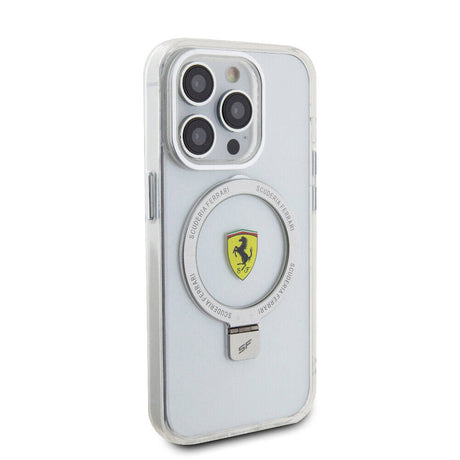 Apple iPhone 15 Pro Kılıf Ferrari M-safe Şarj Özellikli Standlı Buzlu Yüzey Dizayn Kapak