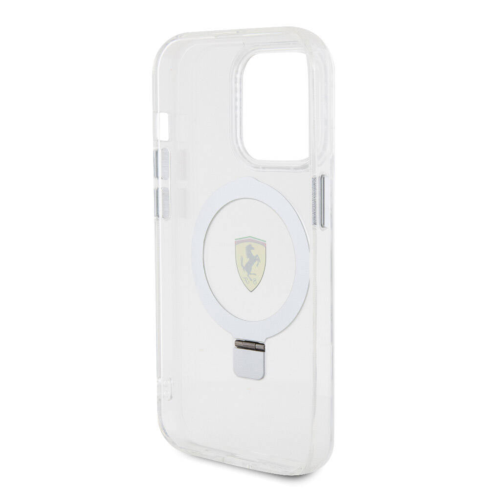 Apple iPhone 15 Pro Kılıf Ferrari M-safe Şarj Özellikli Standlı Buzlu Yüzey Dizayn Kapak