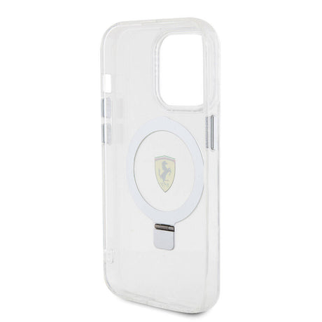Apple iPhone 15 Pro Kılıf Ferrari M-safe Şarj Özellikli Standlı Buzlu Yüzey Dizayn Kapak