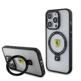 Apple iPhone 15 Pro Kılıf Ferrari M-safe Şarj Özellikli Standlı Buzlu Yüzey Dizayn Kapak