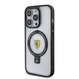 Apple iPhone 15 Pro Kılıf Ferrari M-safe Şarj Özellikli Standlı Buzlu Yüzey Dizayn Kapak