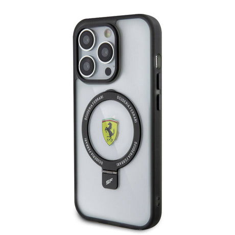 Apple iPhone 15 Pro Kılıf Ferrari M-safe Şarj Özellikli Standlı Buzlu Yüzey Dizayn Kapak