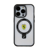 Apple iPhone 15 Pro Kılıf Ferrari M-safe Şarj Özellikli Standlı Buzlu Yüzey Dizayn Kapak