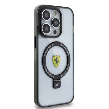 Apple iPhone 15 Pro Kılıf Ferrari M-safe Şarj Özellikli Standlı Buzlu Yüzey Dizayn Kapak
