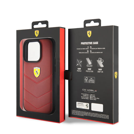 Apple iPhone 15 Pro Kılıf Ferrari Orjinal Lisanslı Deri Dikişli Arka Yüzey Metal Logo Tasarımlı Kapak