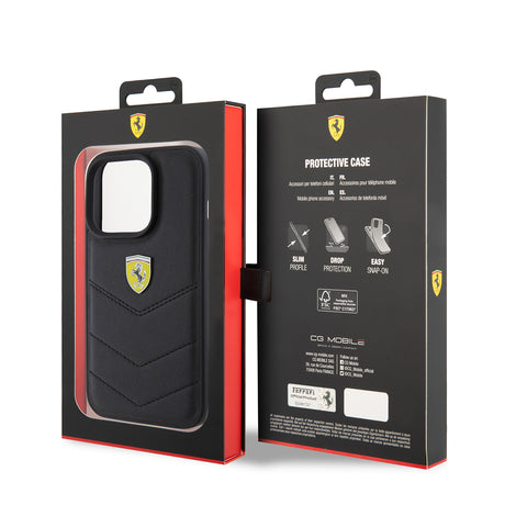 Apple iPhone 15 Pro Kılıf Ferrari Orjinal Lisanslı Deri Dikişli Arka Yüzey Metal Logo Tasarımlı Kapak