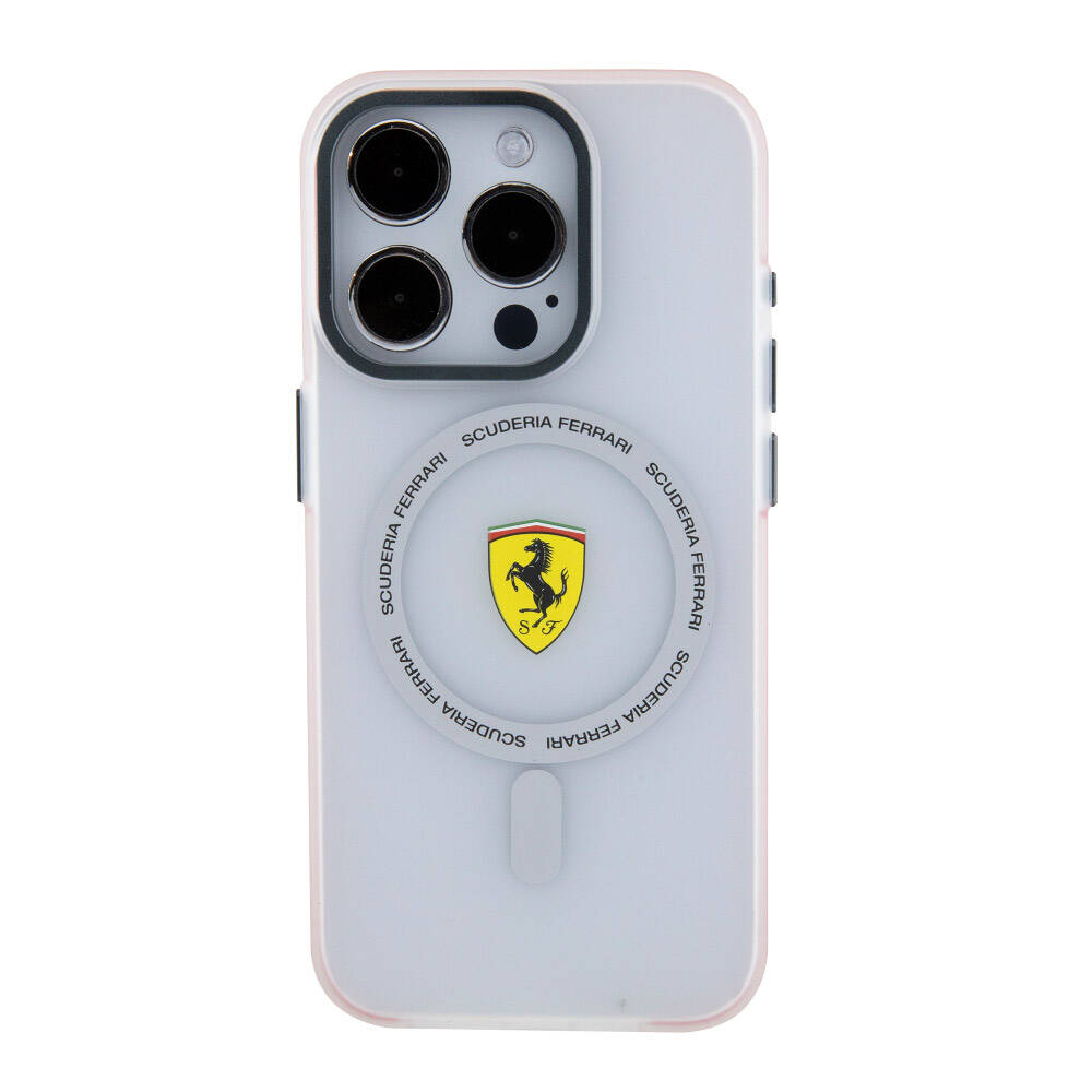 Apple iPhone 15 Pro Kılıf Ferrari Orjinal Lisanslı M-safe Şarj Özellikli Kontrast Bumper SF Ring Kapak