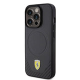 Apple iPhone 15 Pro Kılıf Ferrari Orjinal Lisanslı M-safe Şarj Özellikli Metal Logolu PU Karbon Kapak
