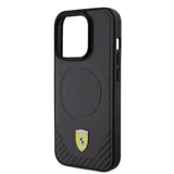 Apple iPhone 15 Pro Kılıf Ferrari Orjinal Lisanslı M-safe Şarj Özellikli Metal Logolu PU Karbon Kapak