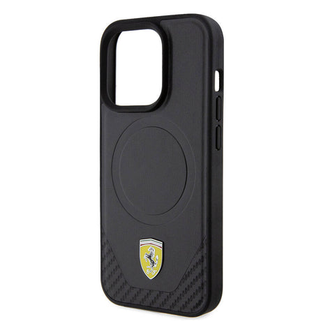 Apple iPhone 15 Pro Kılıf Ferrari Orjinal Lisanslı M-safe Şarj Özellikli Metal Logolu PU Karbon Kapak