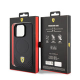 Apple iPhone 15 Pro Kılıf Ferrari Orjinal Lisanslı M-safe Şarj Özellikli Metal Logolu PU Karbon Kapak