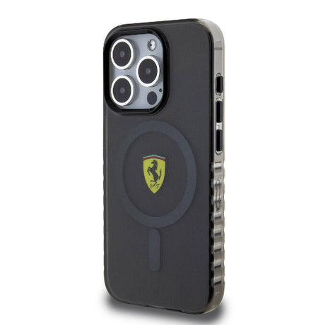 Apple iPhone 15 Pro Kılıf Ferrari Orjinal Lisanslı M-safe Şarj Özellikli Tırtıklı Kenar Tasarımlı Ortalanmış Logo Kapak
