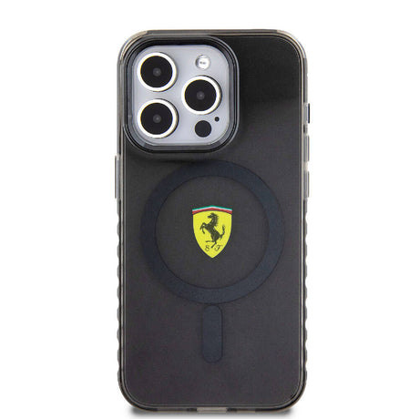 Apple iPhone 15 Pro Kılıf Ferrari Orjinal Lisanslı M-safe Şarj Özellikli Tırtıklı Kenar Tasarımlı Ortalanmış Logo Kapak
