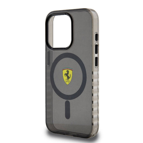 Apple iPhone 15 Pro Kılıf Ferrari Orjinal Lisanslı M-safe Şarj Özellikli Tırtıklı Kenar Tasarımlı Ortalanmış Logo Kapak
