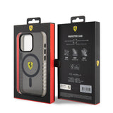 Apple iPhone 15 Pro Kılıf Ferrari Orjinal Lisanslı M-safe Şarj Özellikli Tırtıklı Kenar Tasarımlı Ortalanmış Logo Kapak