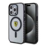 Apple iPhone 15 Pro Kılıf Ferrari Orjinal Lisanslı M-safe Şarj Özellikli Tırtıklı Kenar Tasarımlı Ortalanmış Logo Kapak