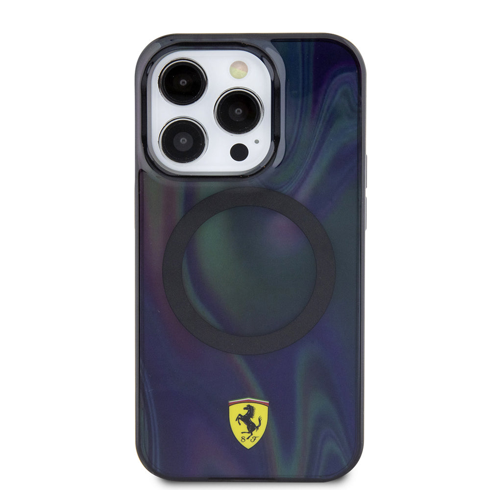 Apple iPhone 15 Pro Kılıf Ferrari Orjinal Lisanslı M-safe Şarj Özellikli Transparan Renk Geçişli Iridescent Kapak