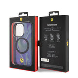 Apple iPhone 15 Pro Kılıf Ferrari Orjinal Lisanslı M-safe Şarj Özellikli Transparan Renk Geçişli Iridescent Kapak
