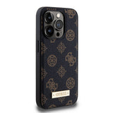 Apple iPhone 15 Pro Kılıf Guess M-safe Şarj Özellikli PU Deri Desenli Metal Plaka Logolu Kapak