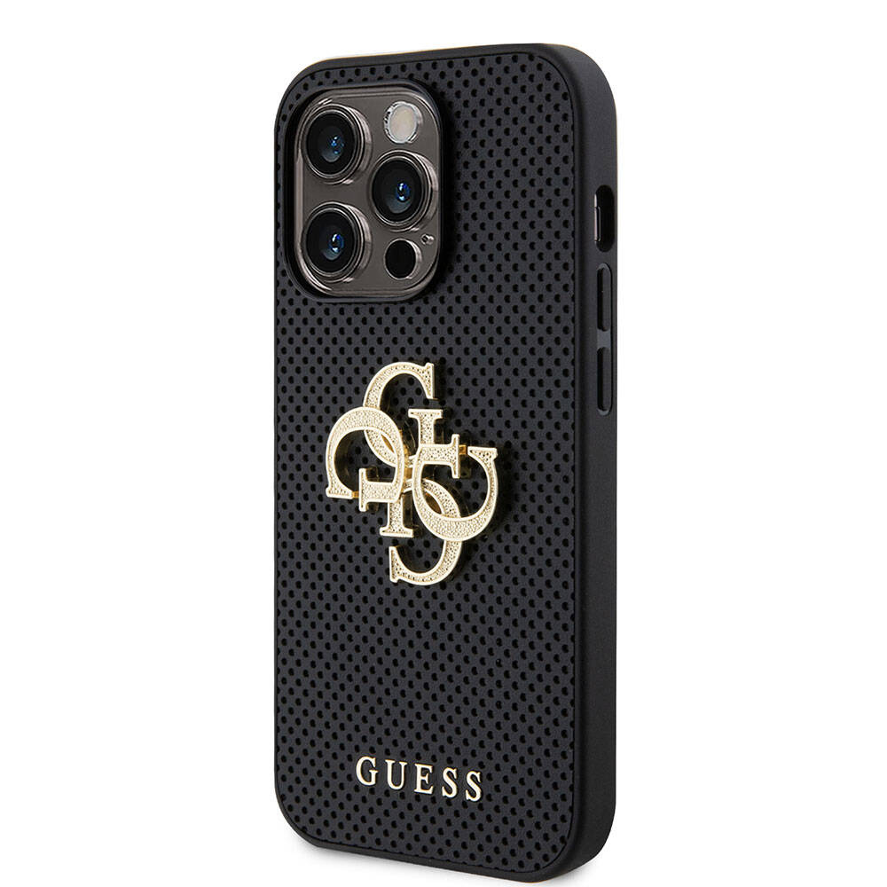 Apple iPhone 15 Pro Kılıf Guess Orjinal Lisanslı Delikli Yazı ve 4G Glitter Büyük Metal Logolu Kapak