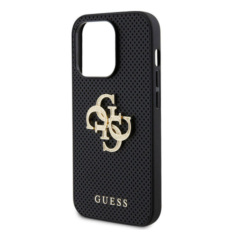 Apple iPhone 15 Pro Kılıf Guess Orjinal Lisanslı Delikli Yazı ve 4G Glitter Büyük Metal Logolu Kapak