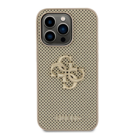 Apple iPhone 15 Pro Kılıf Guess Orjinal Lisanslı Delikli Yazı ve 4G Glitter Büyük Metal Logolu Kapak
