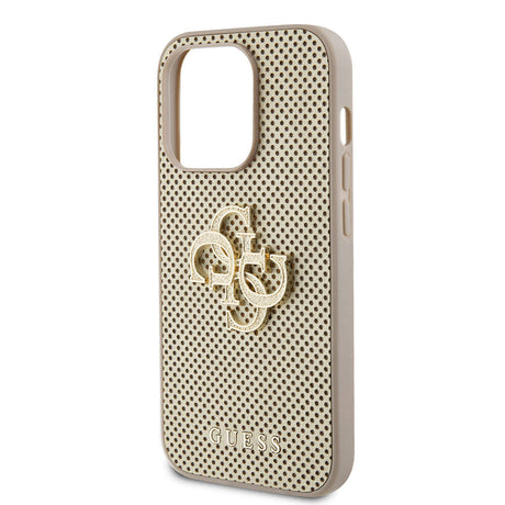 Apple iPhone 15 Pro Kılıf Guess Orjinal Lisanslı Delikli Yazı ve 4G Glitter Büyük Metal Logolu Kapak