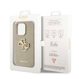 Apple iPhone 15 Pro Kılıf Guess Orjinal Lisanslı Delikli Yazı ve 4G Glitter Büyük Metal Logolu Kapak