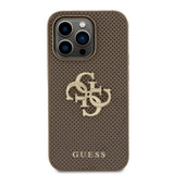 Apple iPhone 15 Pro Kılıf Guess Orjinal Lisanslı Delikli Yazı ve 4G Glitter Büyük Metal Logolu Kapak