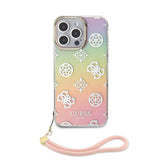 Apple iPhone 15 Pro Kılıf Guess Orjinal Lisanslı Desenli Yazı Logolu Askı İpli Holografik Glitter Peony Kapak