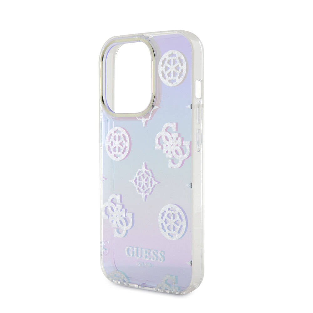 Apple iPhone 15 Pro Kılıf Guess Orjinal Lisanslı Desenli Yazı Logolu Askı İpli Holografik Glitter Peony Kapak