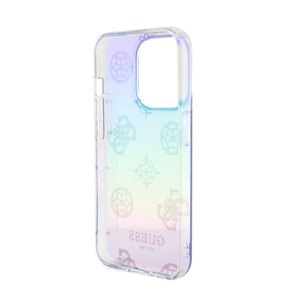 Apple iPhone 15 Pro Kılıf Guess Orjinal Lisanslı Desenli Yazı Logolu Askı İpli Holografik Glitter Peony Kapak