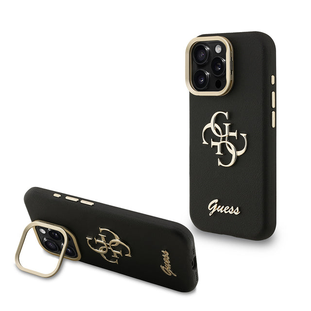 Apple iPhone 15 Pro Kılıf Guess Orjinal Lisanslı Grained Yazı Logolu Kamera Standlı Kapak