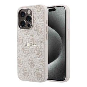 Apple iPhone 15 Pro Kılıf Guess Orjinal Lisanslı M-safe Kabartmalı 4G Desenli Yazı Logolu Kapak