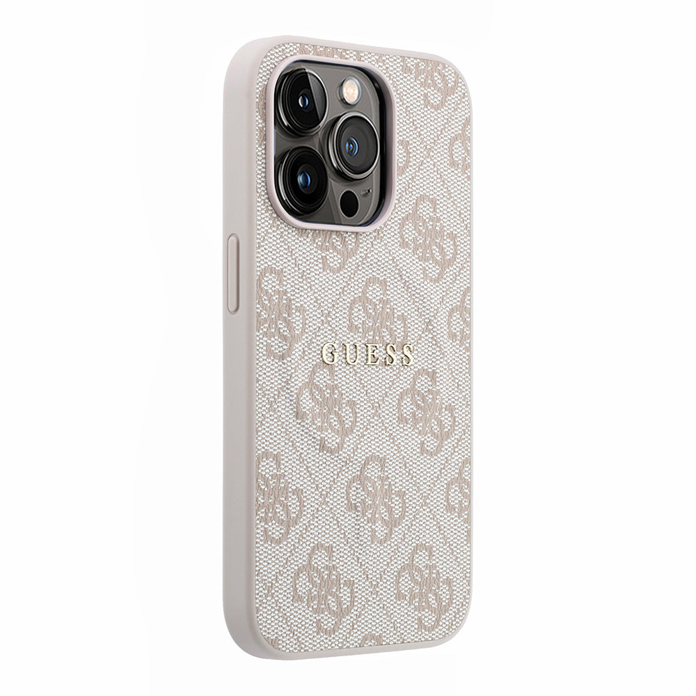 Apple iPhone 15 Pro Kılıf Guess Orjinal Lisanslı M-safe Kabartmalı 4G Desenli Yazı Logolu Kapak